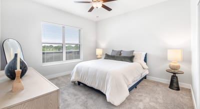 Bright bedroom with a bed and decor