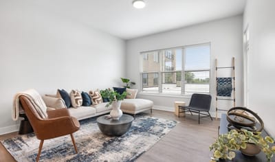 Bright, modern common area with comfortable seating