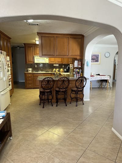 Interior view of a kitchen with dining area