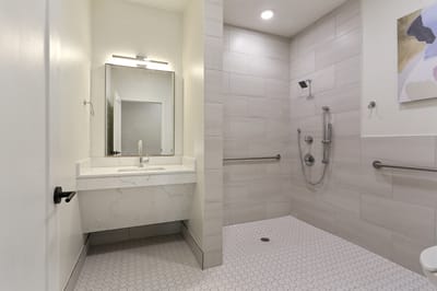 Modern accessible shower room with grab bars