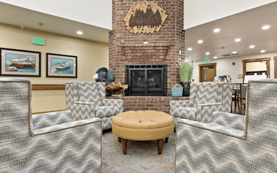 Interior common area with seating and fireplace