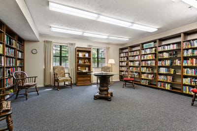 Interior view of a cozy library with bookshelves