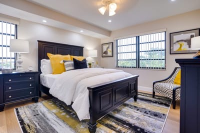 Cozy bedroom with a bed and modern decor