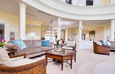 Bright and inviting common area with seating