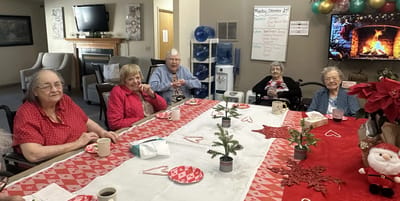 Residents enjoying a festive gathering around a table.