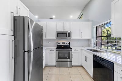 Modern kitchen interior with stainless steel appliances
