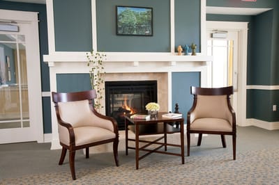 Comfortable lounge area with a fireplace