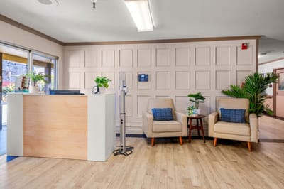 Lobby area with reception and seating