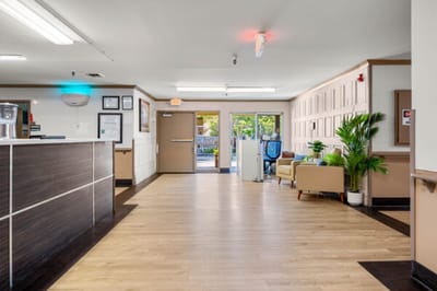 Interior view of a welcoming lobby with seating
