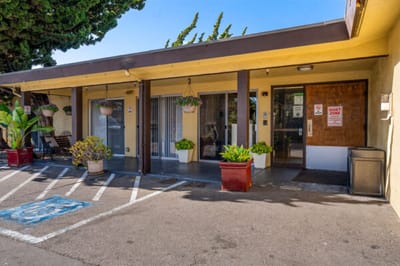 Exterior view of a senior living facility entrance