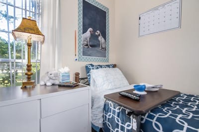 A cozy private room with a bed and decor