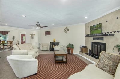 Bright living room with comfortable seating and decor