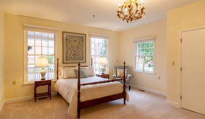 Brightly lit private bedroom with a bed and window views