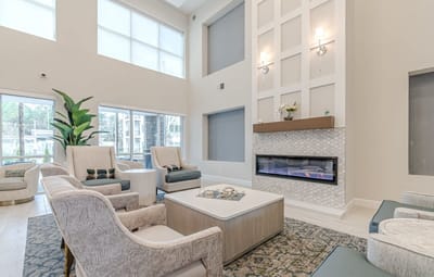 Bright and inviting common area with seating