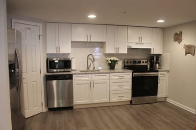 Modern kitchen interior with appliances and decor