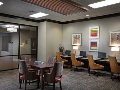 Interior view of a communal workspace in the facility
