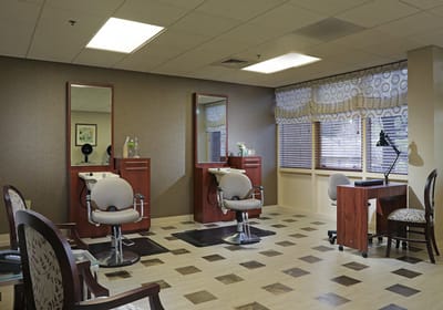 Hair salon area in an assisted living facility