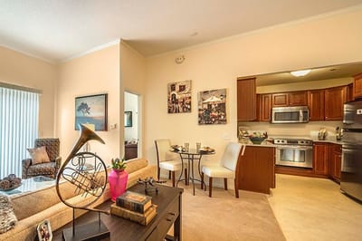 Warm, inviting living area in a senior apartment