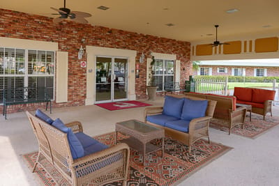 Outdoor seating area with comfortable chairs