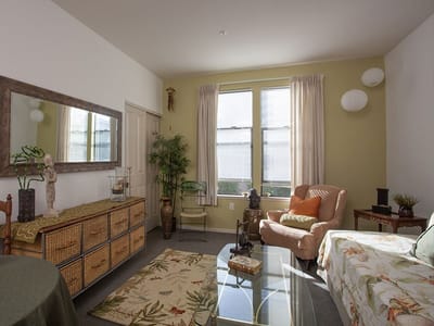 Bright and inviting interior living space with furniture
