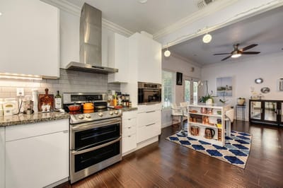 Modern kitchen area with dining space