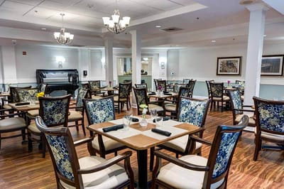 Dining room set up with tables and chairs