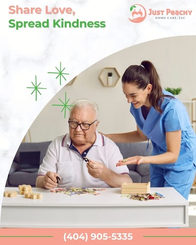 Caregiver assisting a senior man with activities