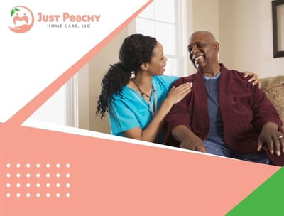 Company logo alongside a caregiver and resident