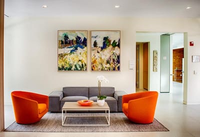 Bright and modern lobby area with seating
