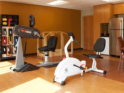 Exercise equipment in a wellness area