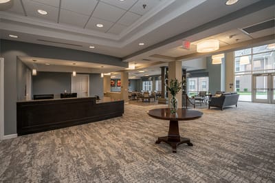 Interior view of a welcoming common area in Kingsley Senior Living