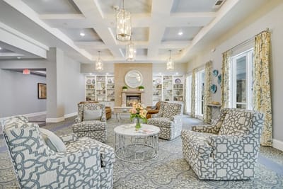 Bright and inviting interior lounge area with comfortable seating