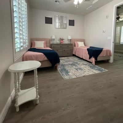 Interior view of a shared resident room with two beds