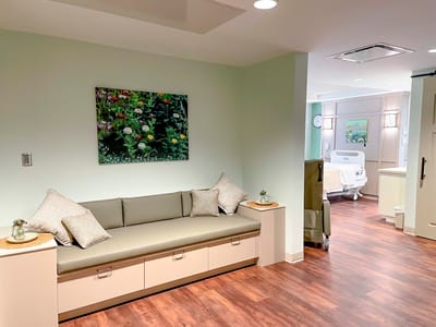 Common area with seating and artwork