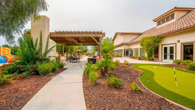 Beautiful outdoor space with seating and landscaped garden