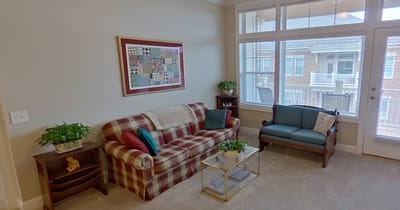 Cozy sitting area with comfortable furniture and plants