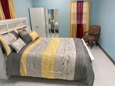 A well-decorated private resident room in a care facility