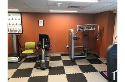 Fitness equipment in a workout area