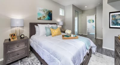 Brightly decorated private resident room with modern decor