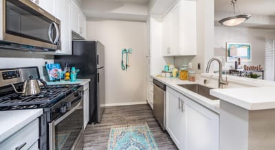 Modern kitchen interior with appliances and decor