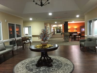 Interior view of a common area with seating