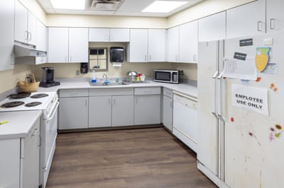 Clean kitchen area in a senior living facility