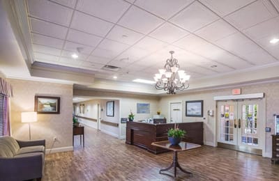 Bright and welcoming lobby area with reception desk