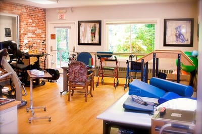 Interior view of a rehabilitation space with equipment