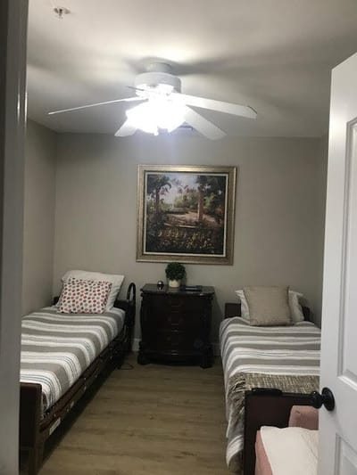 Shared resident room with two beds and decor
