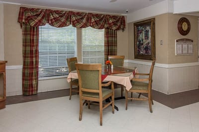 Dining area with table and chairs