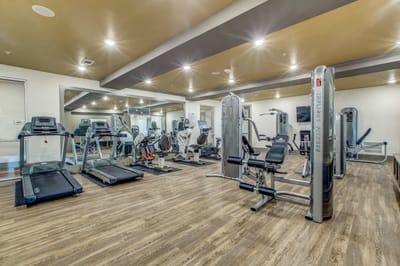 Interior view of a fitness area with gym equipment