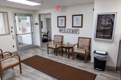 Welcoming lobby area with seating and decor