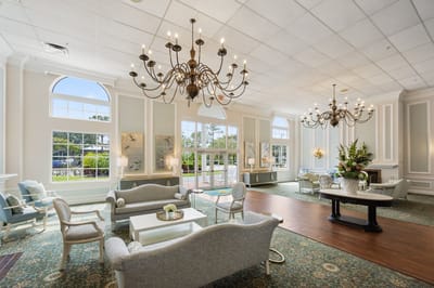 Bright common area with elegant decor and seating
