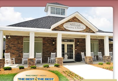 Exterior view of Hillside Nursing & Rehab facility entrance